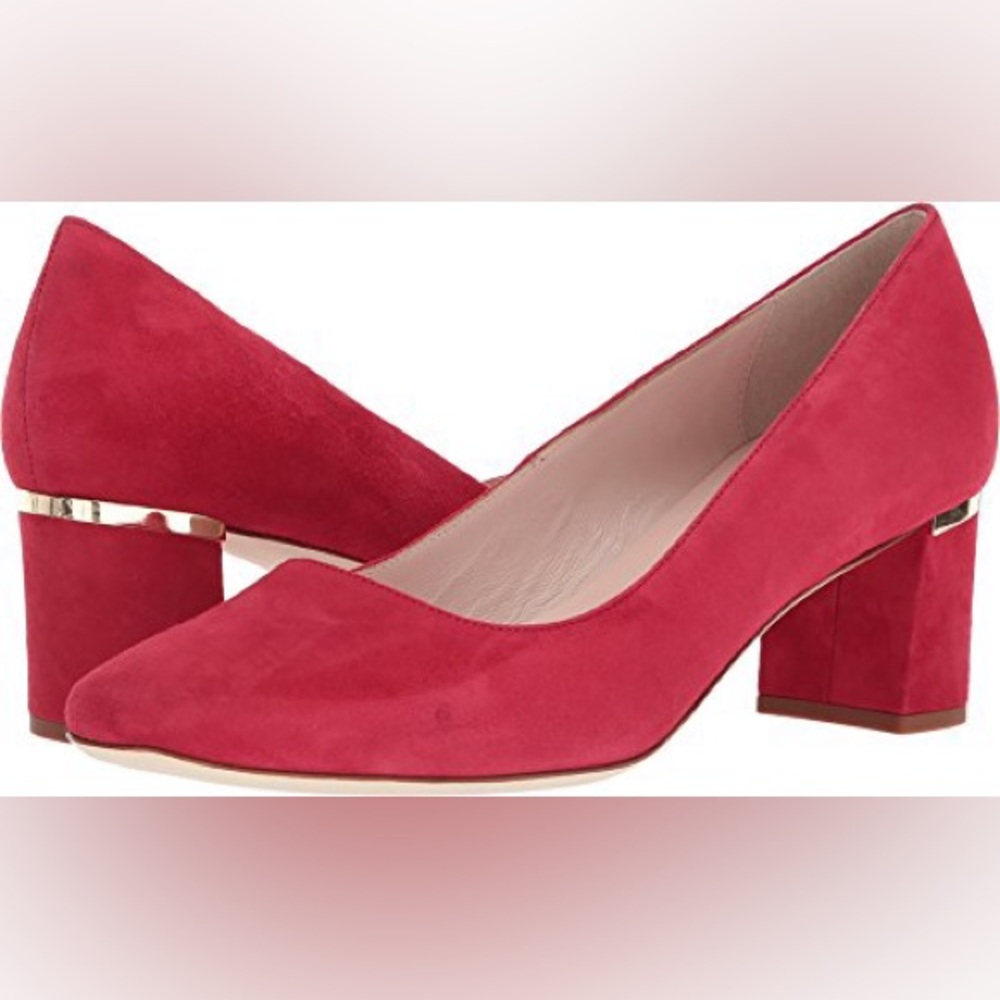 NIB Kate Spade Delores Too Red Block Heels w/ Gold Detailing - Picture 7 of 7